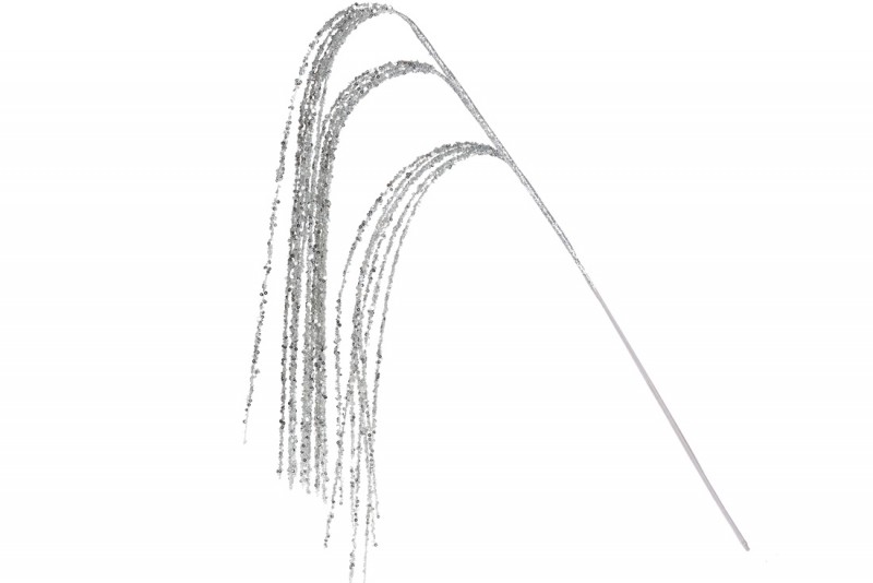 Декоративная спадающая ветка в глиттере 97см, цвет - серебро Bon 807-052