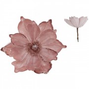 Цветок новогодний Магнолия на прищепке розовый Flora 12675