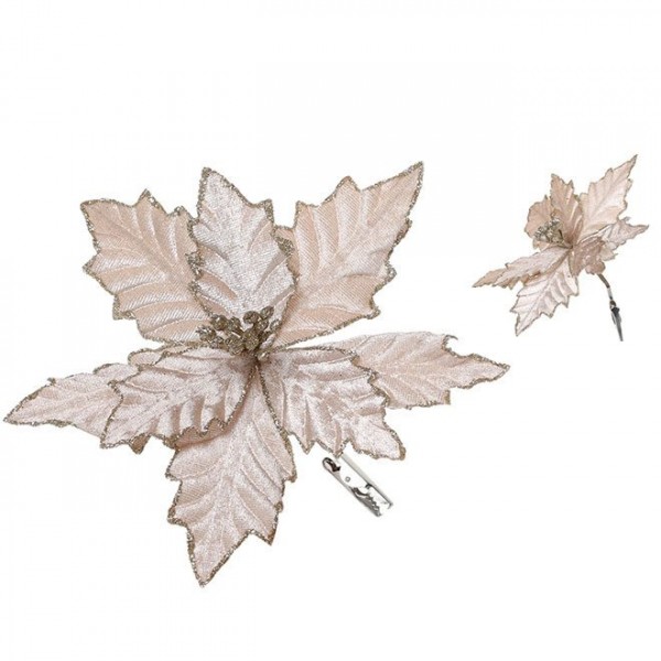 Квітка новорічна Пуансетія на прищіпці шампань Flora 12668