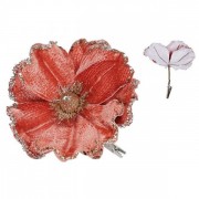 Цветок новогодний Магнолия на прищепке розовый Flora 12666