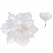 Цветок новогодний Магнолия на прищепке белый Flora 12677