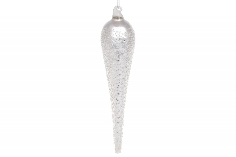 Елочное украшение Bon Сосулька с покрытием лёд  20см, цвет - серебро 118-483