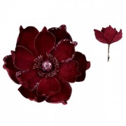 Цветок новогодний Магнолия на прищепке бордовый Flora 12676