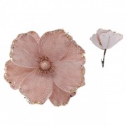 Цветок новогодний Магнолия на прищепке розовый Flora 12678