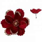 Цветок новогодний Магнолия на прищепке бордовый Flora 12683