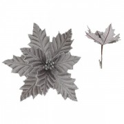 Цветок новогодний Пуансетия на прищепке серебряный Flora 12681