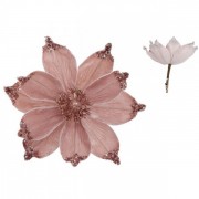 Цветок новогодний Магнолия на прищепке розовый Flora 12674