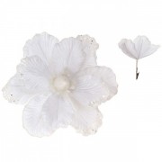 Цветок новогодний Магнолия на прищепке белый Flora 12685