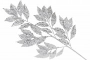 Декоративная ветка с листьями в глиттере 70см, цвет - серебро Bon 807-110