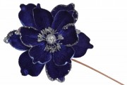 Декоративна квітка Магнолія 50см, колір - королівський синій із сріблом Bon 807-143