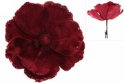 Декоративный цветок Магнолия 17см на клипсе, цвет - бургунди Bon 807-157
