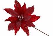 Декоративна квітка Пуансеттія 36см, довжина ніжки 50см, колір - червоний з інеєм Bon 807-331