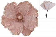 Декоративный цветок Магнолия 17см на клипсе, цвет - розовая пудра Bon 807-311