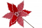 Декоративна квітка Пуансеттія 28см, довжина ніжки 50см, колір - червоний з інеєм Bon 807-210