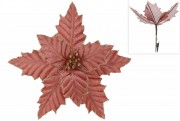Декоративный цветок Пуансеттия 18см на клипсе, цвет - персиковый Bon 807-314