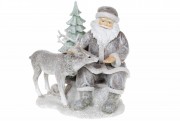 Декоративная статуэтка Санта с Оленем, 17см, цвет - светло-серый с глиттером Bon 707-221