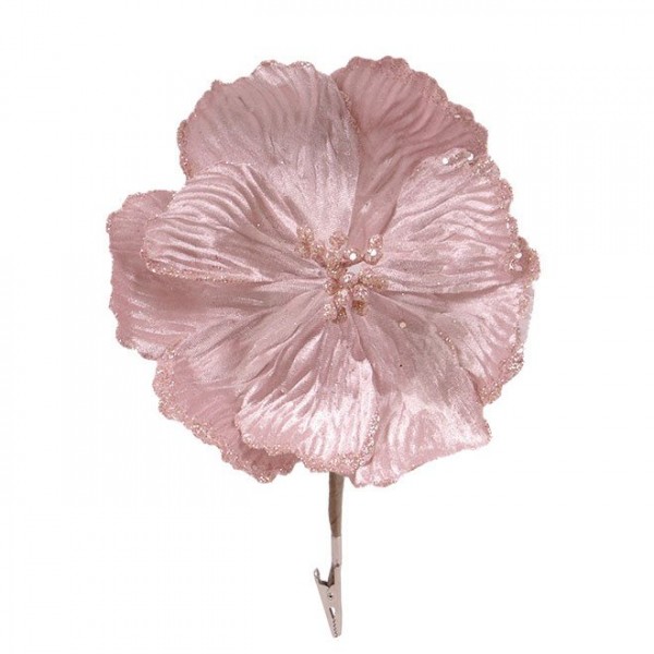 Квітка новорічна Магнолія на прищіпці рожева Flora 12686