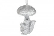 Ялинкова прикраса Bon Білочка з грибом, 7см, колір - срібло 829-511