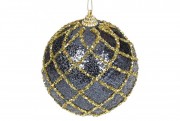 Ялинкова куля Bon 10см із золотим орнаментом, колір - синій із золотом 182-179