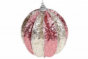 Елочный шар Bon рельефной формы 10см, цвет - розовый с шампанью 182-215