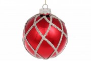 Елочный шар Bon с орнаментом из глиттера, 10см, цвет - красный 118-718
