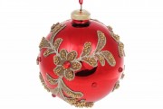 Елочный шар Bon с декором из бусин и страз золотого цвета, 10см, цвет - красный 874-283