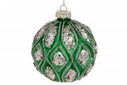 Елочный шар Bon с рельефом и декором из глиттера, 10см, цвет - классический зелёный 118-575