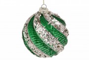 Елочный шар Bon с рельефом и декором из глиттера, 10см, цвет - классический зелёный 118-574
