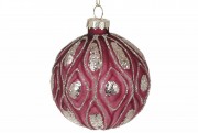 Елочный шар Bon с рельефом и декором из глиттера, 8см, цвет - божоле 118-798