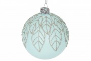 Елочный шар Bon 8см с глиттерным узором Листья, цвет - пастельный мятный 118-983