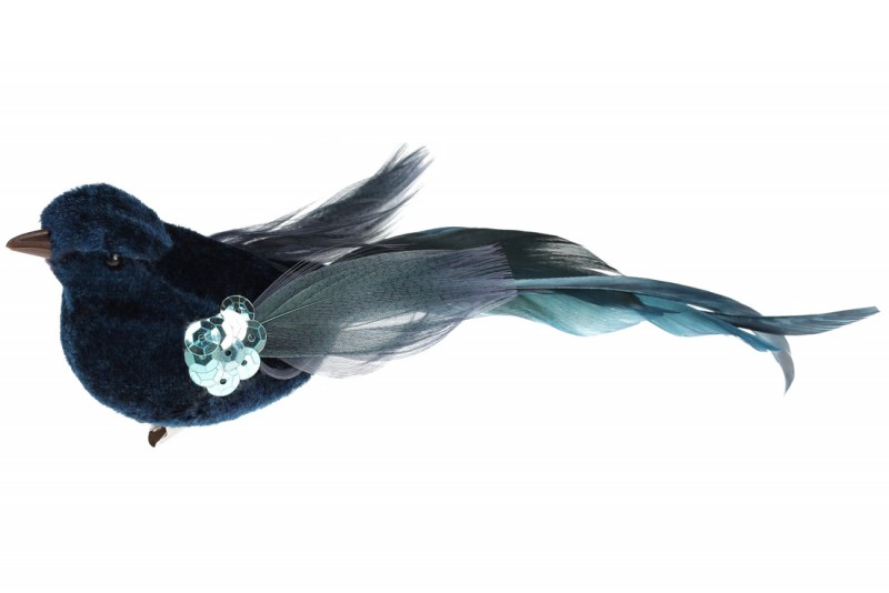 Декоративная птица на клипсе Bon 17см, цвет - тёмно-бирюзовый 499-077