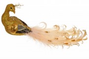 Декоративная птица Bon на клипсе Павлин 30см, цвет - золото 155-525