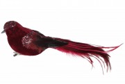 Декоративний птах Bon на кліпсі 30см, колір - бордо 499-039