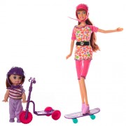 Кукла DEFA 8191 с дочкой, самокат, скейт