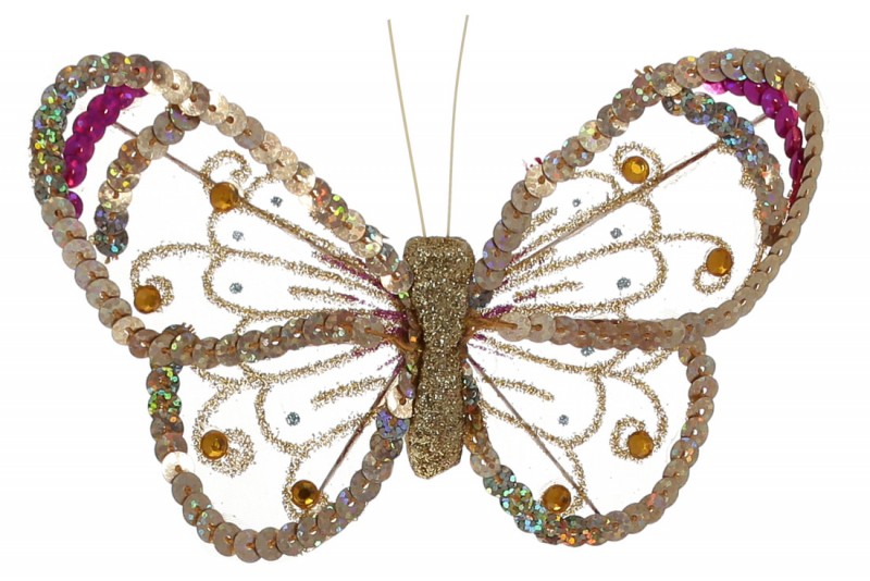 Декоративний метелик Bon на кліпсі 15см, колір - золото 117-872