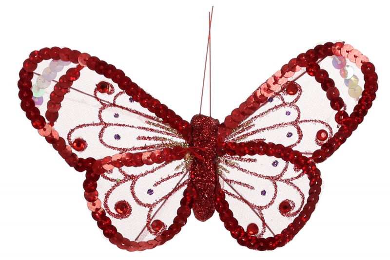Декоративний метелик Bon на кліпсі 15см, колір - червоний 117-872