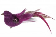 Декоративная птица Bon на клипсе 17см, цвет - пурпурный 499-075
