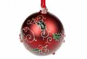 Елочный шар Bon с декором Омела и стразами 8см, цвет - красный с зеленым 874-814