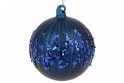 Елочный шар Bon с матовым покрытием и узором из пайеток, 10см, цвет - индиго NY15-071