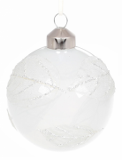 Елочный шар Bon 8см Лист, прозрачное стекло, цвет - белый 854-302