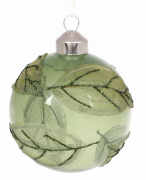 Елочный шар Bon 8см Лист, прозрачное стекло, цвет - зелёный 854-302