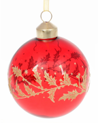Елочный шар Bon 8см Золотая ветвь, прозрачное стекло, цвет - красный 854-301