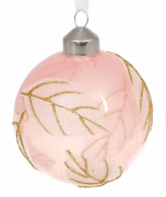 Елочный шар Bon 8см Лист, прозрачное стекло, цвет - розовый 854-317