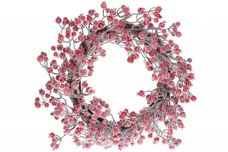 Декоративний вінок Bon із червоних ягід у снігу, 50см 758-350