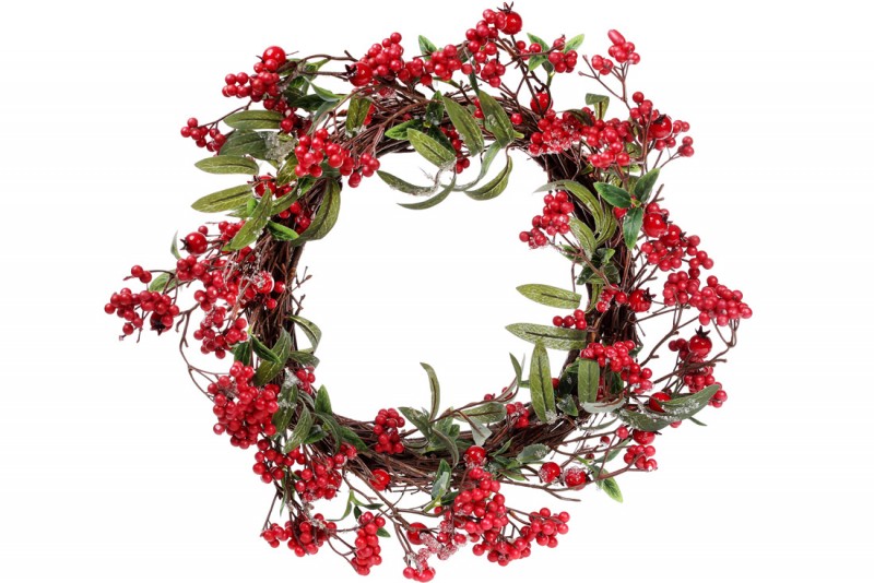 Декоративный новогодний Bon венок с декором из красных ягод, 50см 789-140