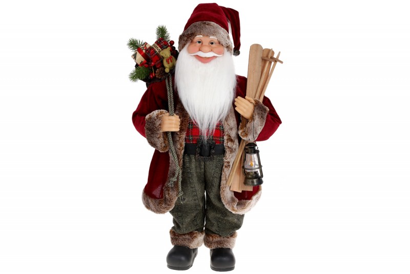 М'яка іграшка Bon Санта з ліхтарем та лижами 60см, колір - червоний 845-253