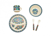Набор детской бамбуковой посуды 5 предметов Stenson Космос (тарелки, вилка, ложка, чашка)
