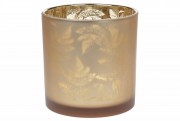 Свічник скляний Bon з малюнком Листя, колір - коричневий, 15см 549-143