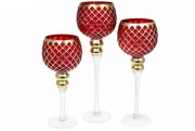 Набір (3 шт) скляних свічників Bon, колір - червоний із золотим візерунком 527-725