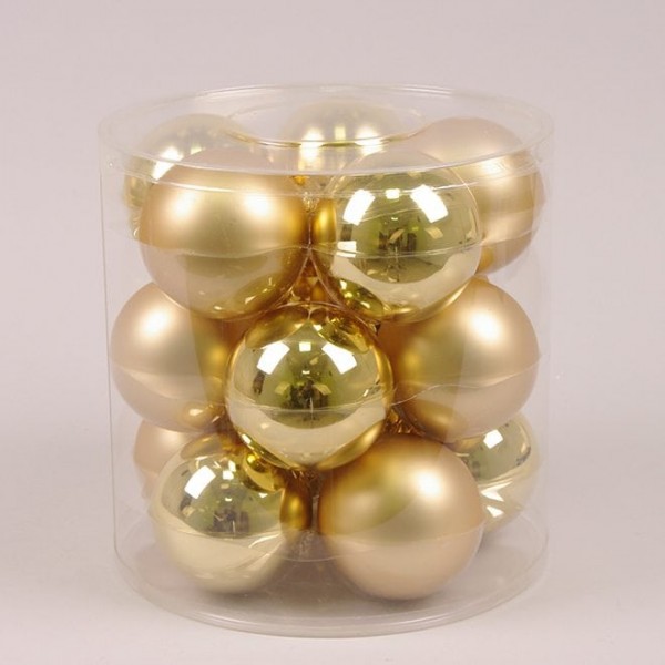 Кульки скляні 8 см. золоті (15 шт.) Flora 44599